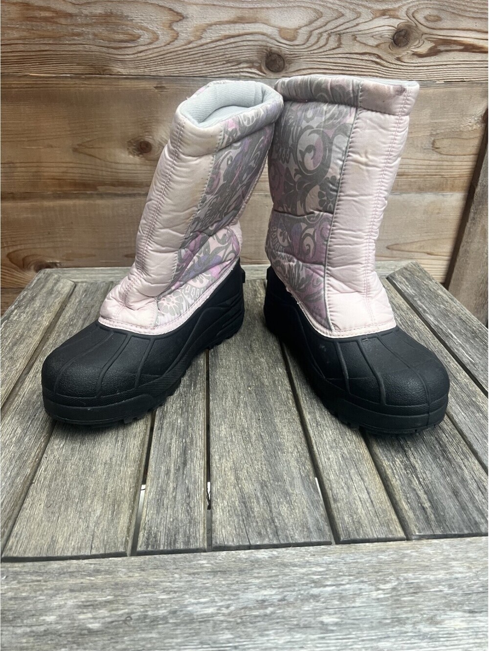 Sorel Snow Command Womens 6 Quilted Winter Boots Pink Paisley Black Rubber